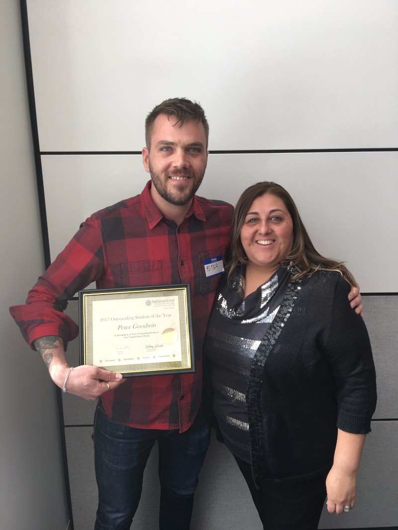 Outstanding Student of the Year - Peter Goodwin, with Erie Neighborhood House, pictured with Wendy Viteri